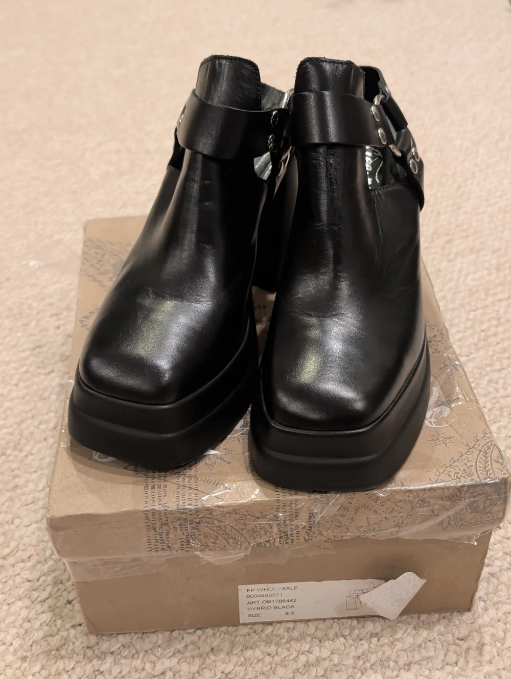 Free People Hybrid Harness Black Leather Platform Boots
